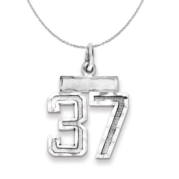 Silver, Varsity Collection, Small D/C Number 37 Necklace - 24 In